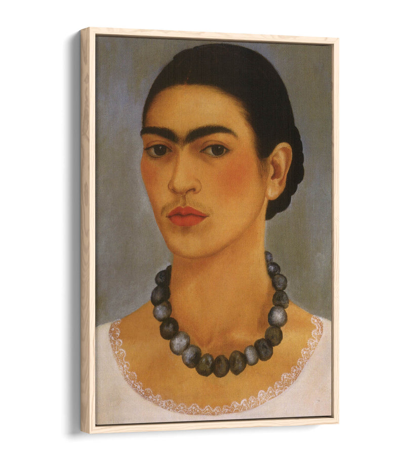 'Self-Portrait with Necklace' by Frida Kahlo - Contemporary Float Effect Canvas Wall Art Print with Premium Varnish Finish