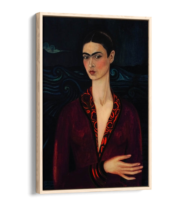 'Self-Portrait Velvet Dress' by Frida Kahlo - Contemporary Float Effect Canvas Wall Art Print with Premium Varnish Finish
