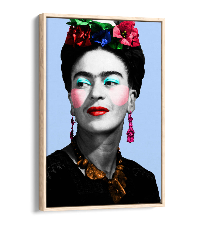 Colourful Frida Kahlo Pop Art - Contemporary Float Effect Canvas Wall Art Print with Premium Varnish Finish