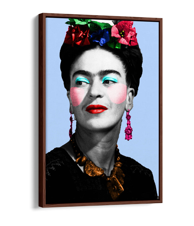Colourful Frida Kahlo Pop Art - Contemporary Float Effect Canvas Wall Art Print with Premium Varnish Finish