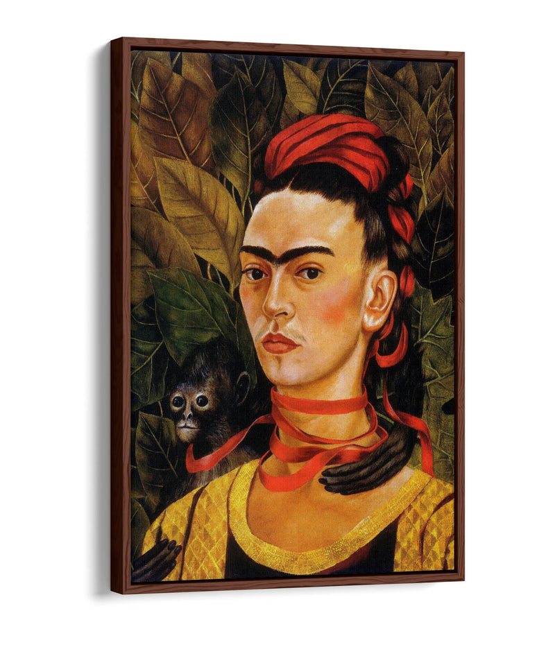 'Self-Portrait with Monkey' by Frida Kahlo - Contemporary Float Effect Canvas Wall Art Print with Premium Varnish Finish