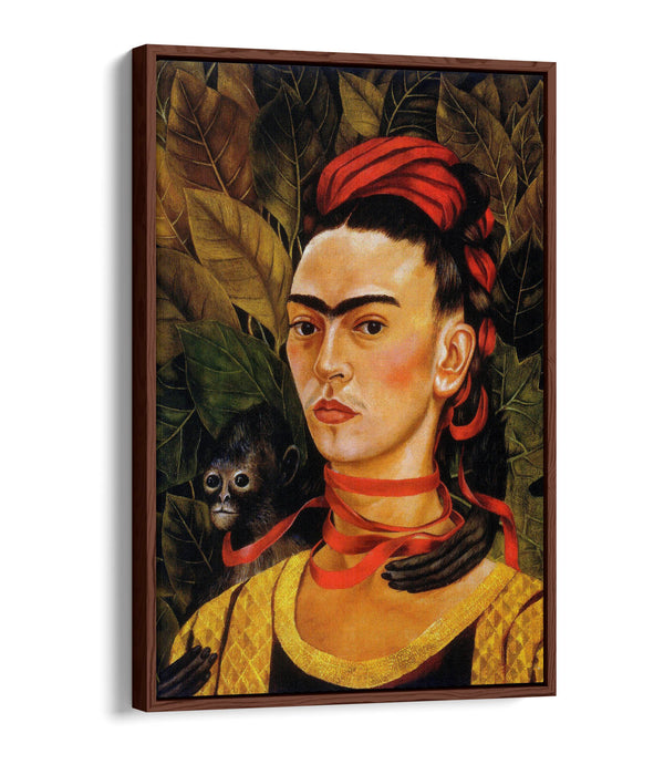 'Self-Portrait with Monkey' by Frida Kahlo - Contemporary Float Effect Canvas Wall Art Print with Premium Varnish Finish