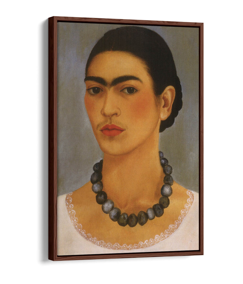 'Self-Portrait with Necklace' by Frida Kahlo - Contemporary Float Effect Canvas Wall Art Print with Premium Varnish Finish