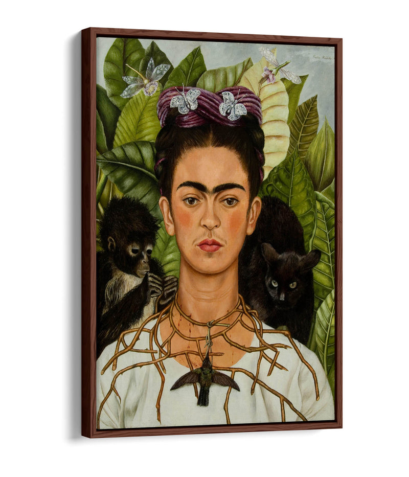 'Self-Portrait with Thorn Necklace and Hummingbird' by Frida Kahlo - Contemporary Float Effect Canvas Wall Art Print with Premium Varnish Finish