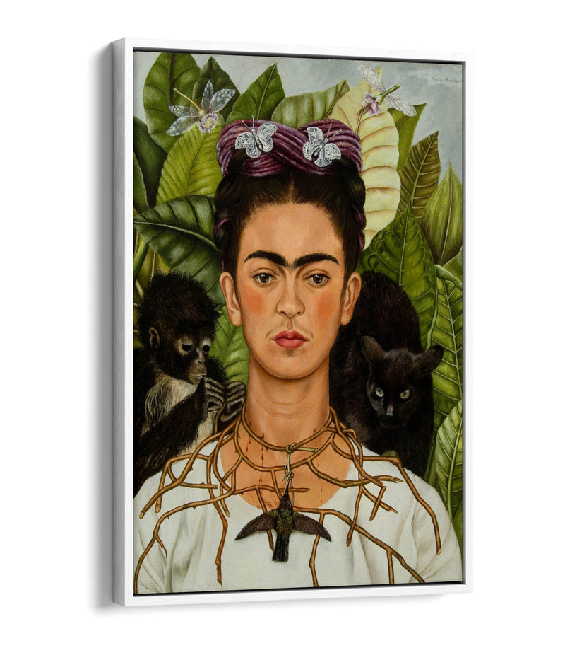 'Self-Portrait with Thorn Necklace and Hummingbird' by Frida Kahlo - Contemporary Float Effect Canvas Wall Art Print with Premium Varnish Finish