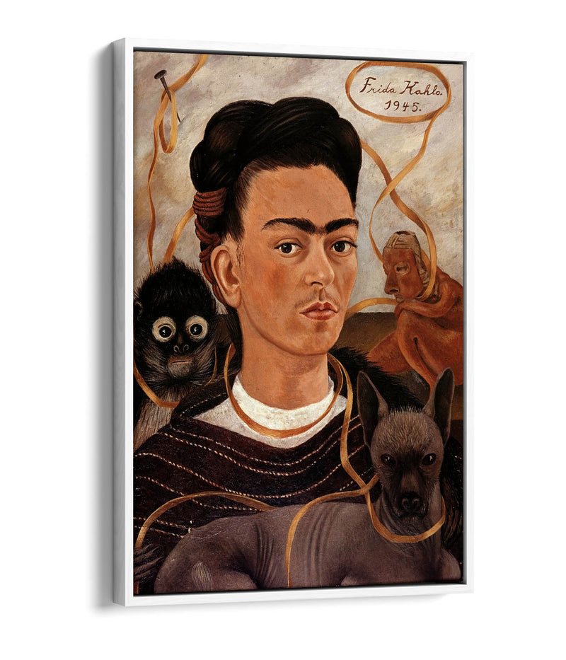 'Self-Portrait with Small Monkey' by Frida Kahlo - Contemporary Float Effect Canvas Wall Art Print with Premium Varnish Finish
