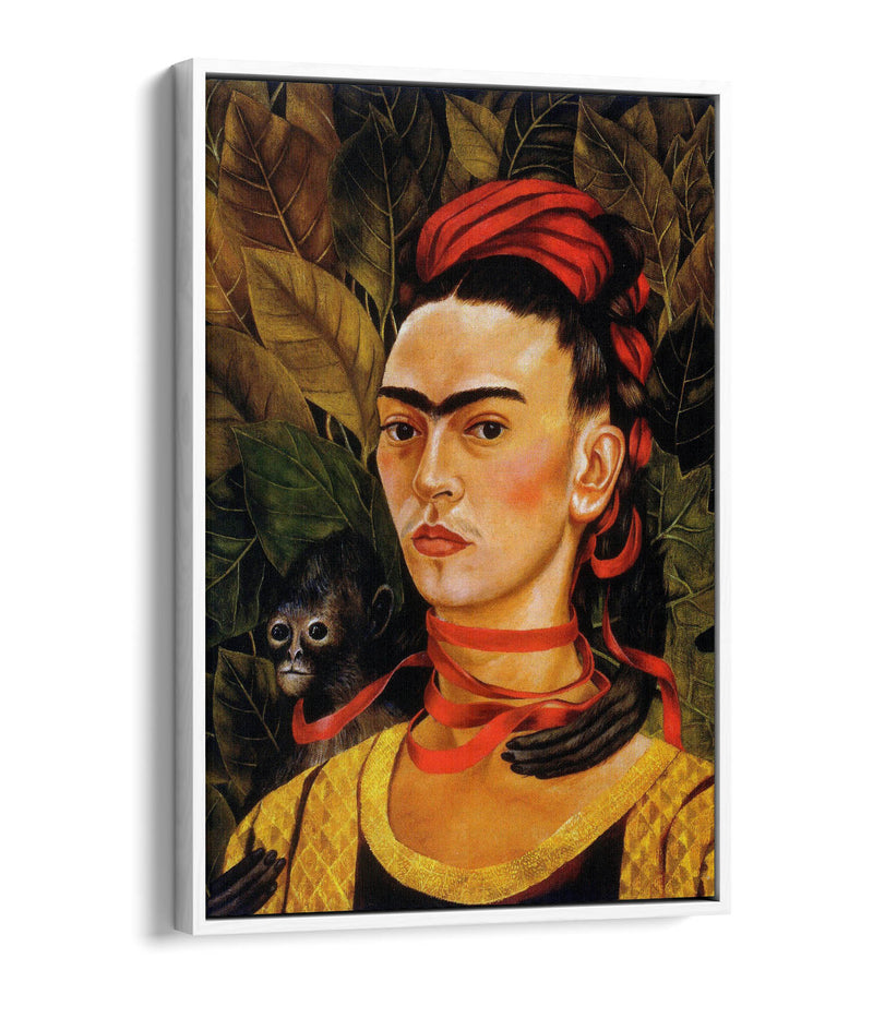 'Self-Portrait with Monkey' by Frida Kahlo - Contemporary Float Effect Canvas Wall Art Print with Premium Varnish Finish
