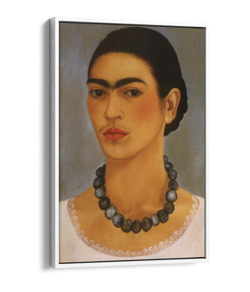 'Self-Portrait with Necklace' by Frida Kahlo - Contemporary Float Effect Canvas Wall Art Print with Premium Varnish Finish
