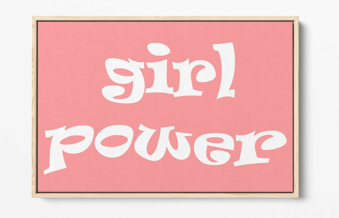 "GIRL POWER" GROOVY FEMINIST SLOGAN 2 -FLOAT EFFECT CANVAS WALL ART PRINT- WHITE