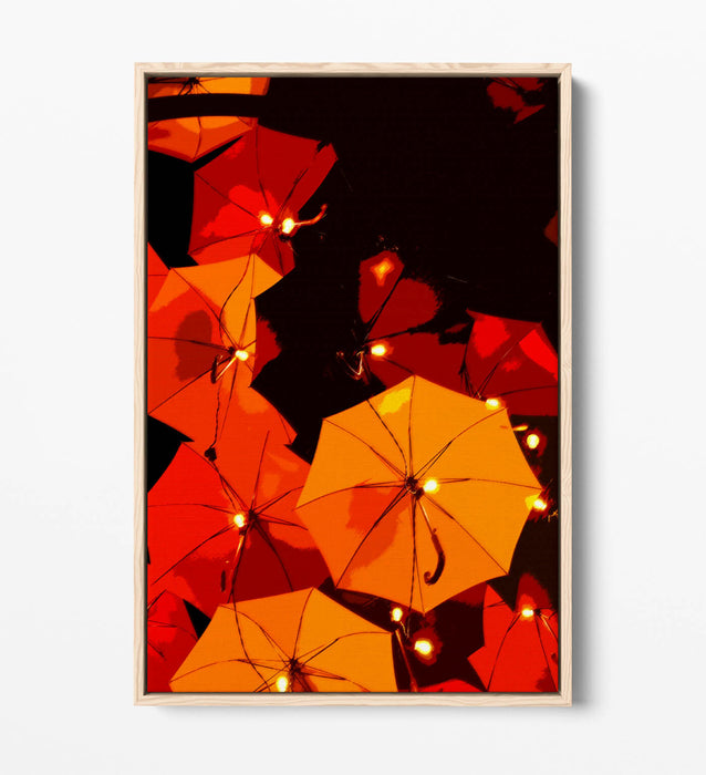 Float Effect Canvas Art - Orange Yellow Umbrella Wall Decor on Premium MDF Frame