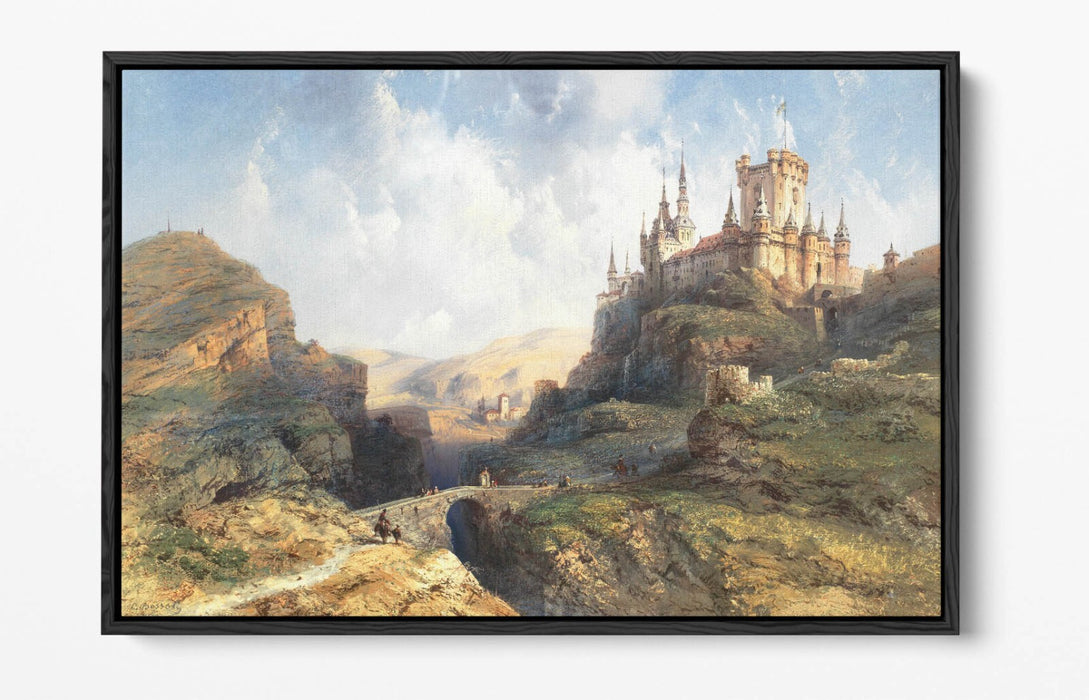 CARLO BOSSOLI, TRAVELLERS ON THE CASTLE ROAD -FLOAT EFFECT CANVAS WALL ART PRINT