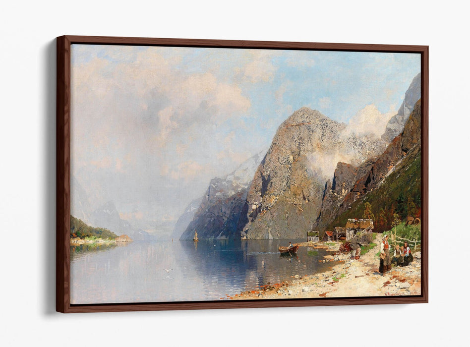 GEORG ANTON RASMUSSEN, A FJORD LANDSCAPE -FLOAT EFFECT CANVAS WALL ART PRINT
