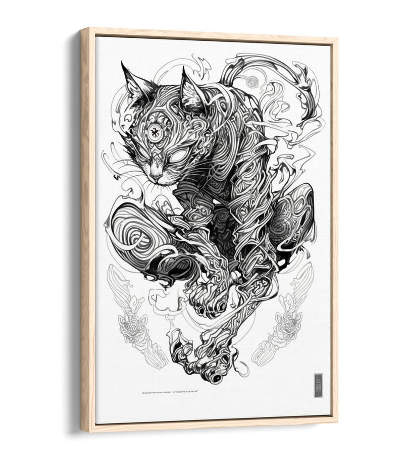 Cat Canvas Wall Art – Black Sketch Line Art Print | Float Effect Canvas, Handmade