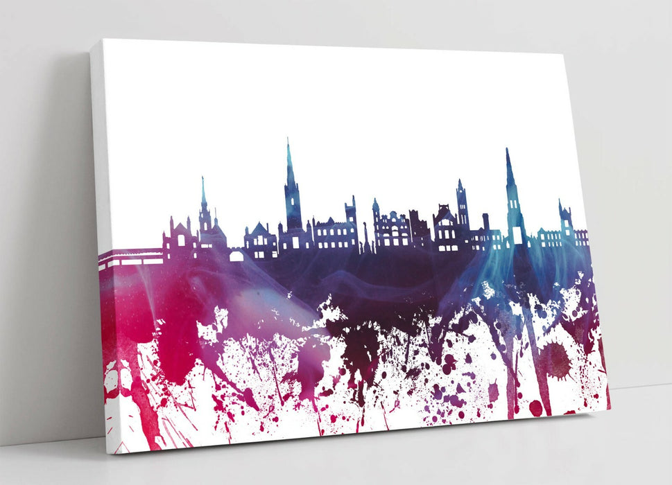 DERRY CITY SKYLINE PURPLE SPLASH ART -CANVAS WALL ART PRINT ARTWORK DEEP FRAME