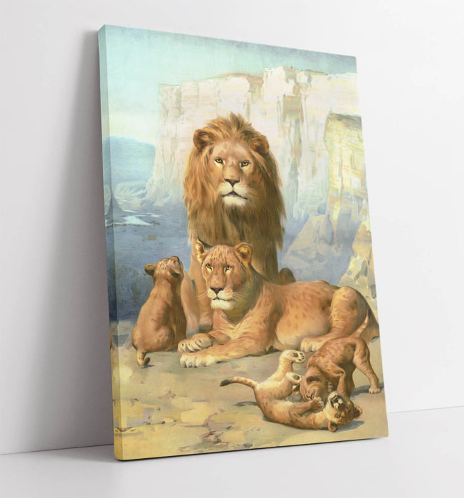 Lion Canvas Wall Art – Handmade Wildlife Canvas Wall Decor With Lion Family Print