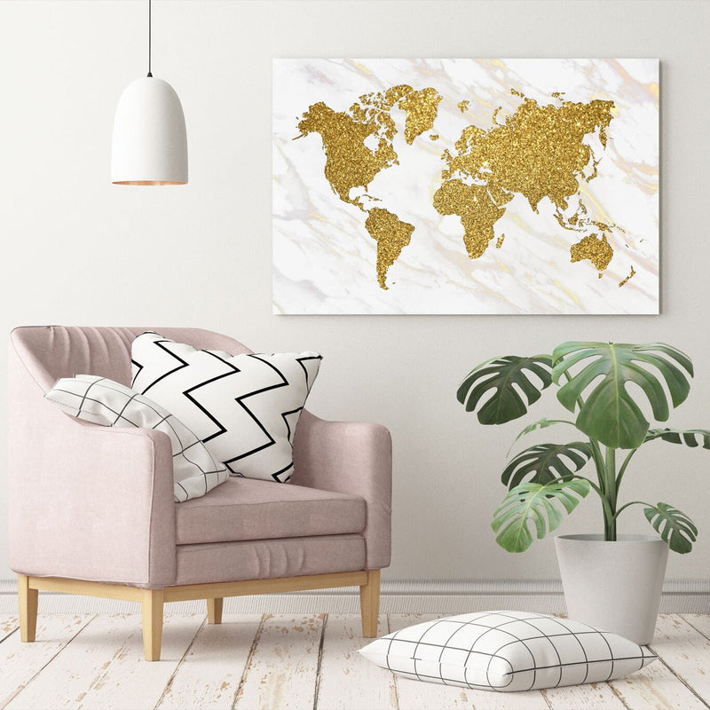 Marble Gold World Map Canvas Wall Art - Deep Framed UK Handmade Painting