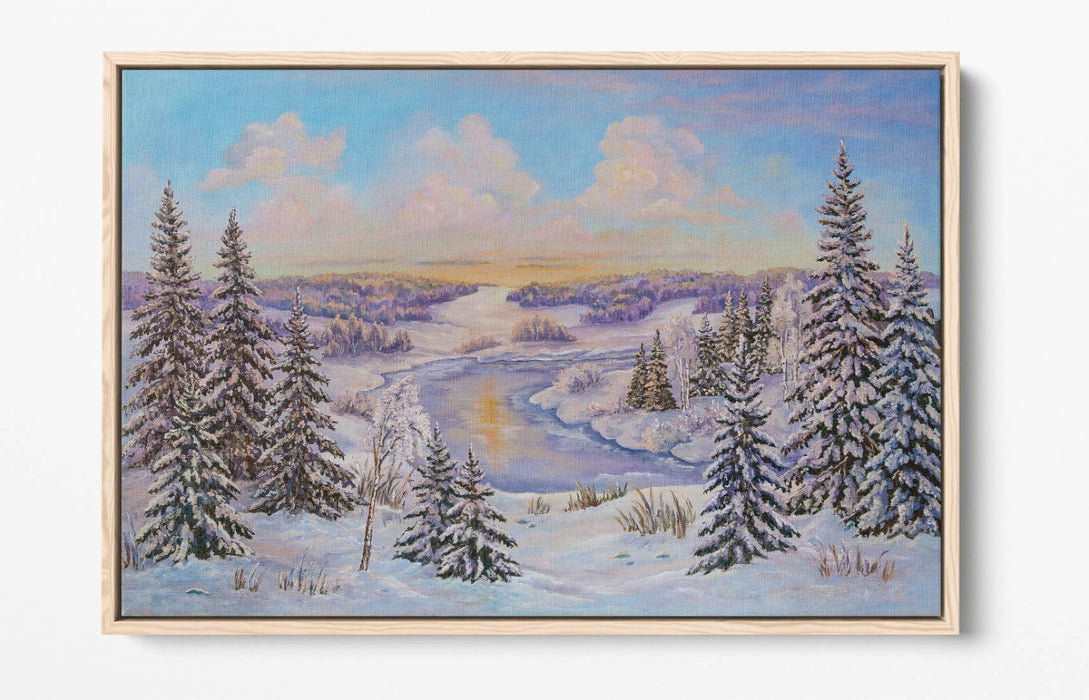 Canvas Wall Art – Winter Landscape With Trees Illustration | Float Effect Frame