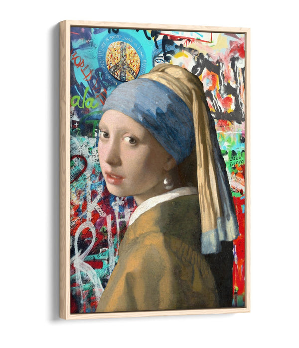 Float Effect Canvas Art - Vermeer Girl With Pearl Earring Graffiti Print, UK Made