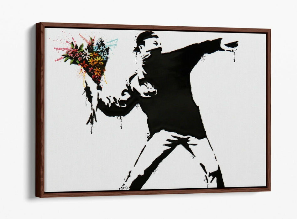 BANKSY, FLOWER BOMBER SPLASH ART -FLOAT EFFECT CANVAS WALL ART PRINT