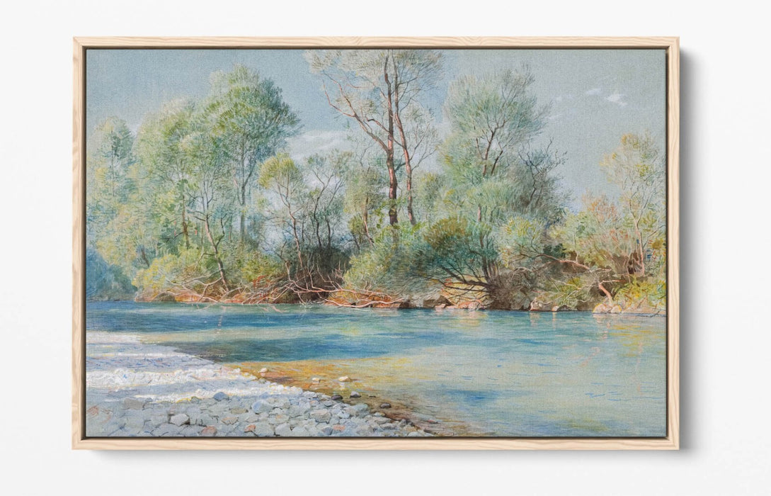 WILLIAM STANLEY HASELTINE, TRAUNSTEIN RIVER -FLOAT EFFECT CANVAS WALL ART PRINT