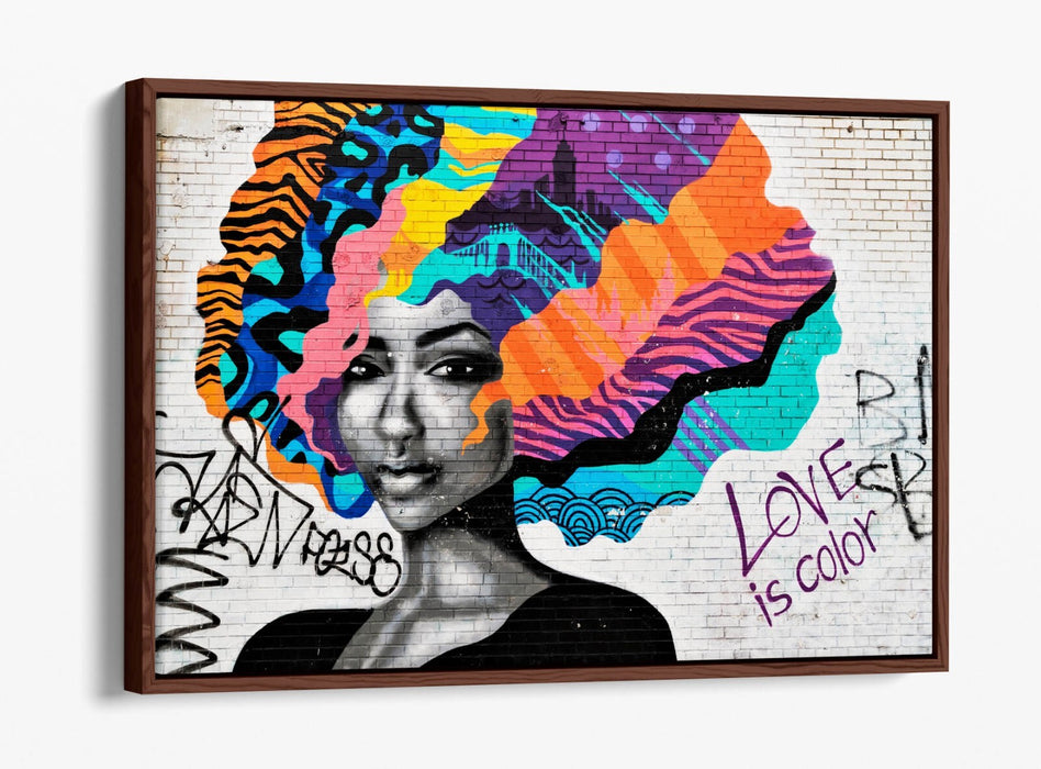 Canvas Wall Art – Black Woman Print With Colourful Hair | Float Effect Canvas
