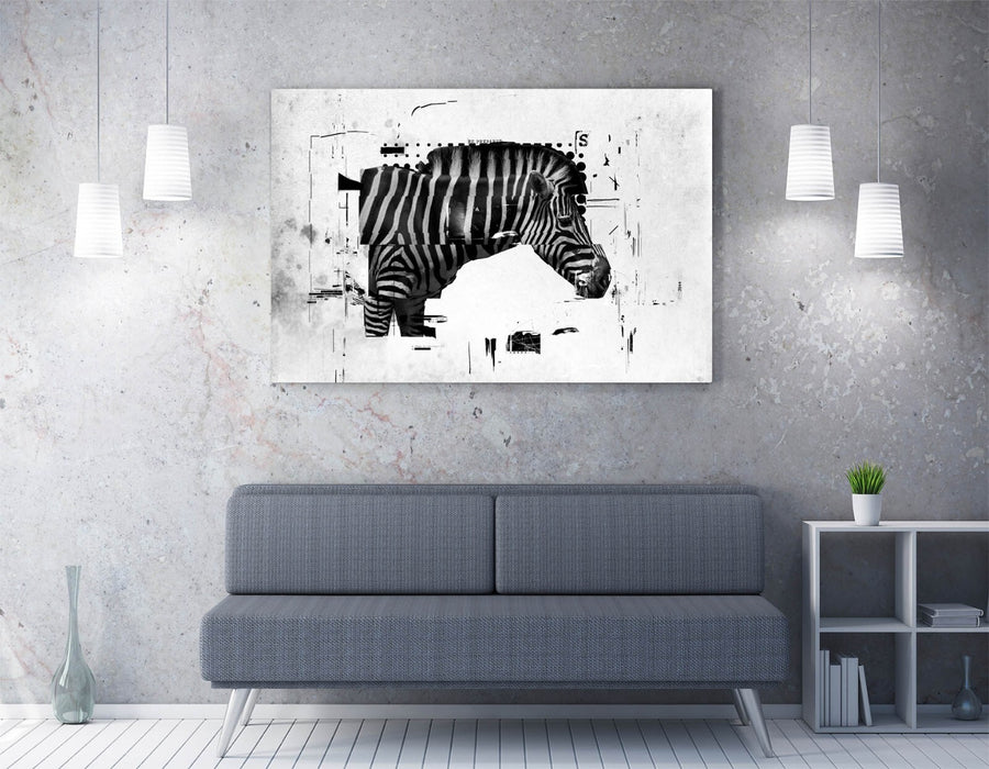 ZEBRA GLITCH ABSTRACT ARTWORK HOME DECOR -CANVAS FRAMED WALL ART PIC PRINT