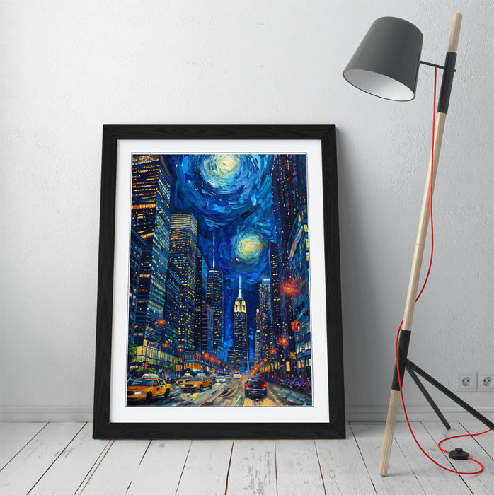 Framed Wall Art – New York Cityscape Starry Night Van Gogh Print | Handmade Matte Paper Poster