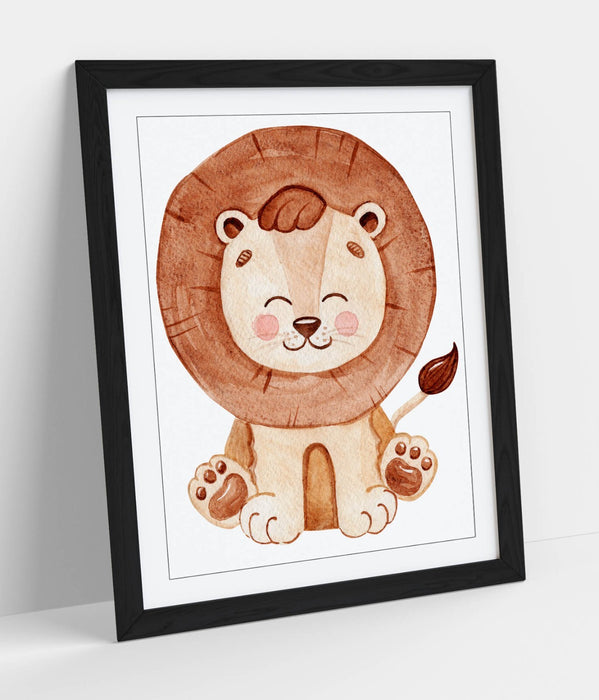 CUTE WATERCOLOUR LION KIDS BEDROOM FRAMED WALL ART POSTER PAPER PRINT 4 SIZES