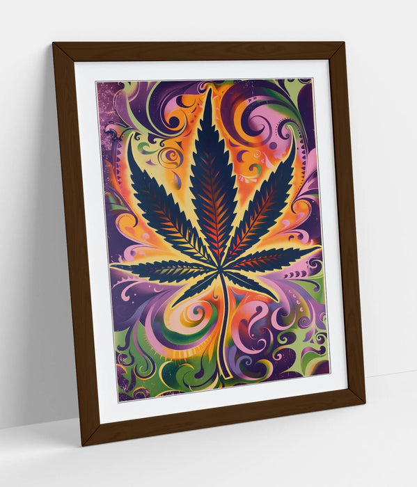 Weed Leaf Wall Art - Funky Multi Colour Framed Poster | Contemporary Decor