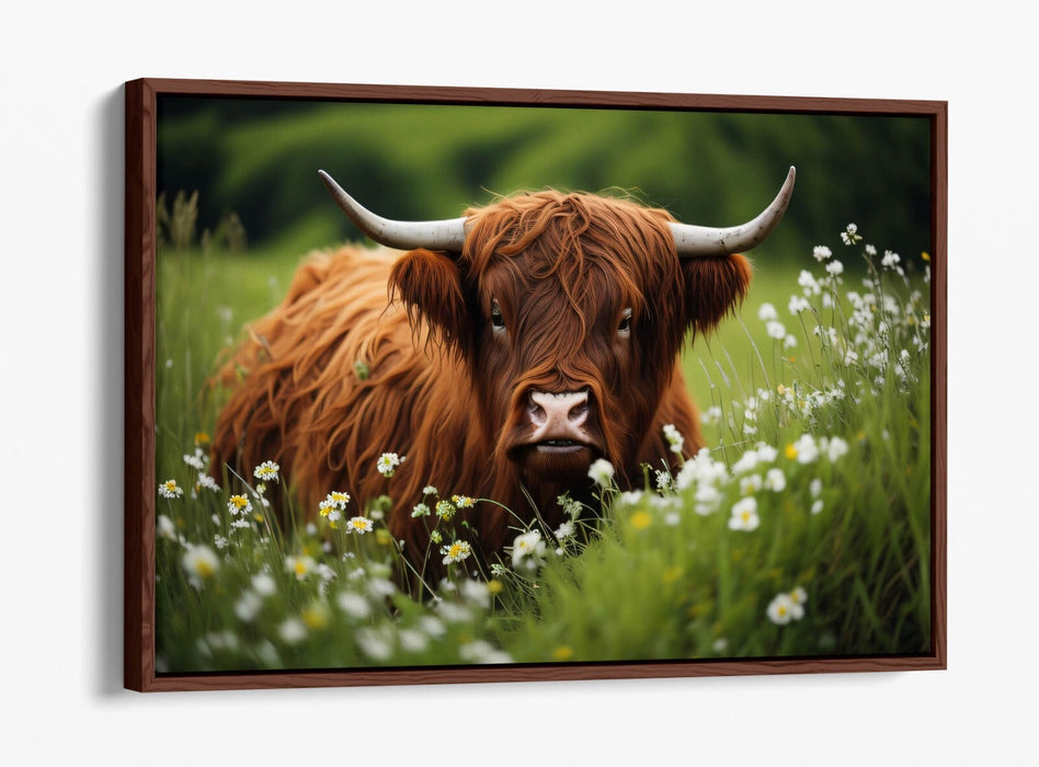 HIGHLAND COW FLOWER FIELD HOME DECOR DIGITAL FLOAT EFFECT CANVAS ART PIC PRINT