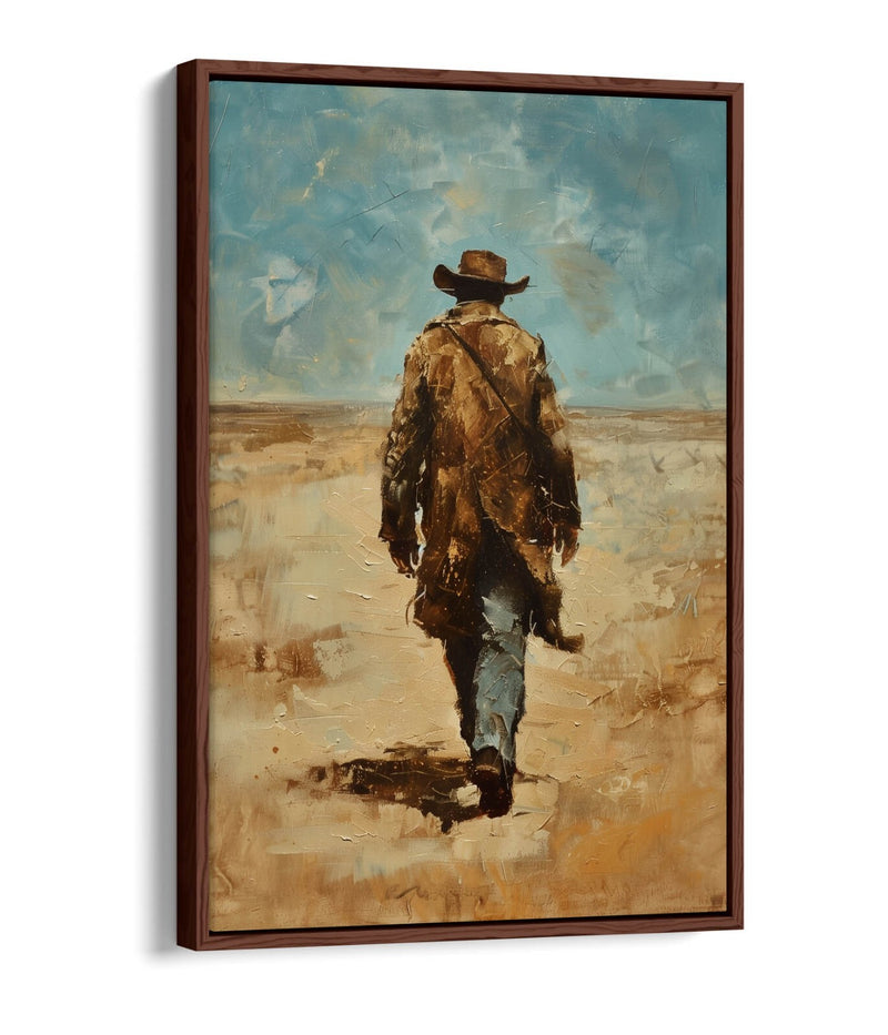 Canvas Wall Art - Wandering Cowboy Blue Sky Landscape Float Effect Print