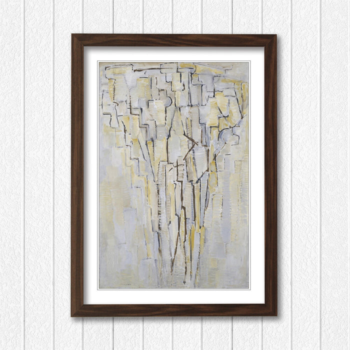 Mondrian Framed Wall Art – Handmade UK Tree Poster With Wood Grain Frame