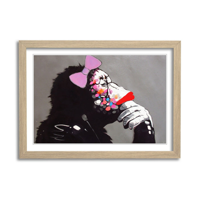 Banksy Framed Poster – Female DJ Monkey Artwork | Urban Wall Art Print