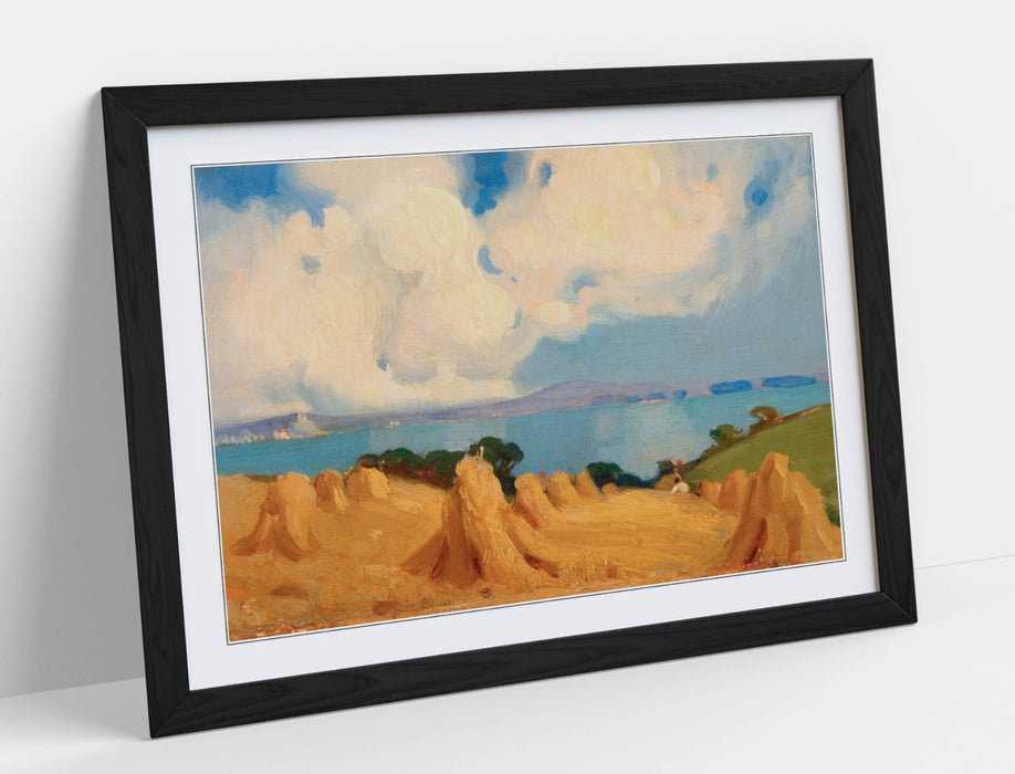 Framed Art Poster - Mounts Bay Cornwall Wall Art Print With Woodgrain Frame