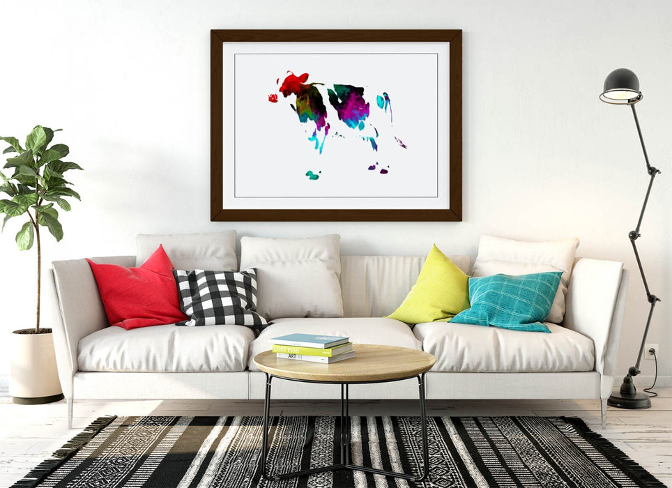 MULTI COLOUR POP ART COW WHITE BACKGROUND -FRAMED ART POSTER PICTURE PRINT