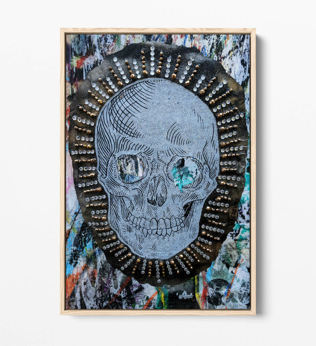 SKULL EAST LONDON GRAFFITI -FLOAT EFFECT CANVAS WALL ART PIC PRINT- BLUE GREY