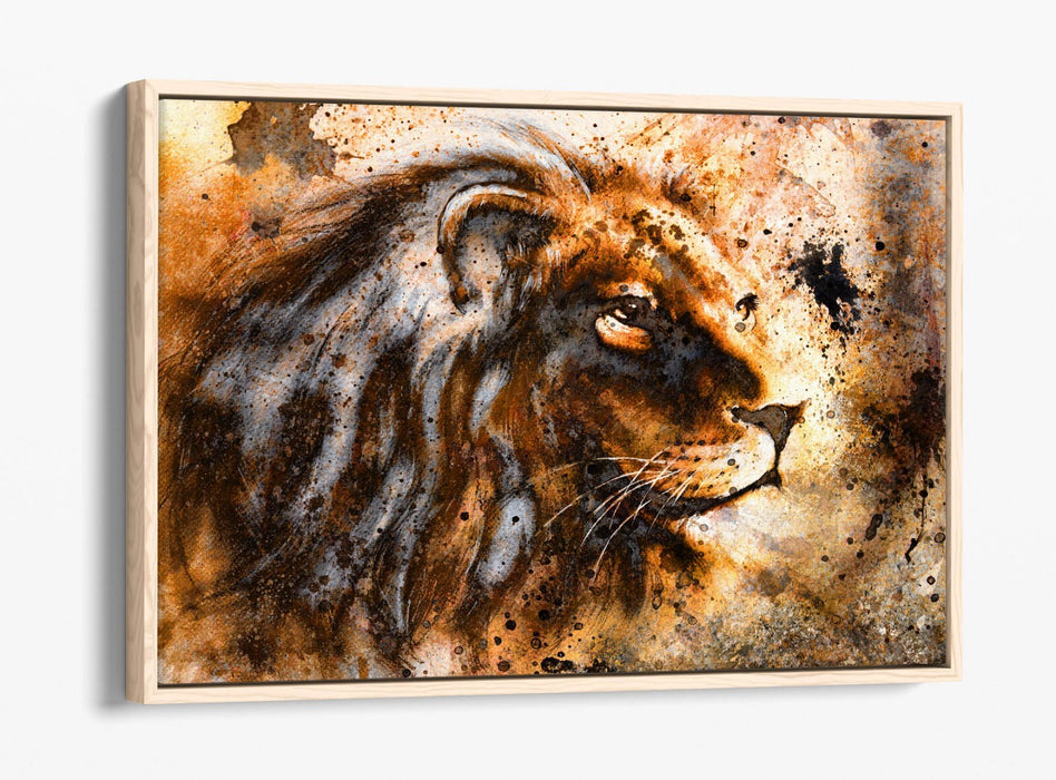 Rustic Canvas Wall Art - Lion Head Print | Handmade UK Float Effect Decor
