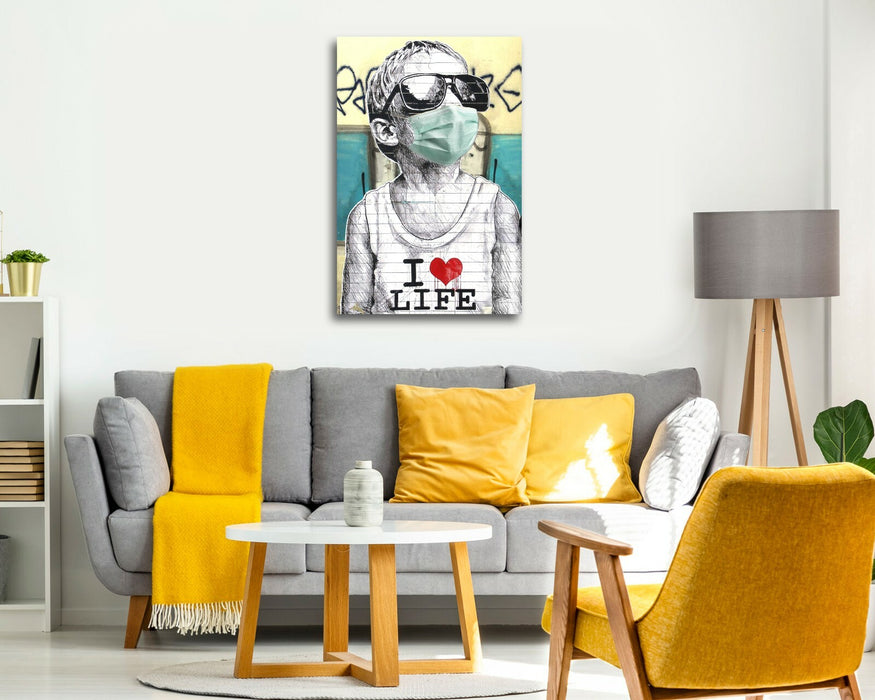 BANKSY CANVAS I HEART LIFE LOVE WALL ART PRINT ARTWORK GRAFFITI  MASK