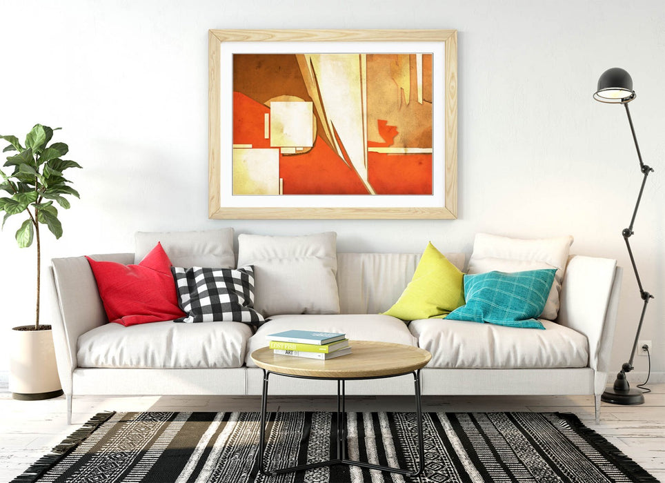Abstract Bedroom Decor - Framed Art Poster with Orange Brown Artwork | Modern Print