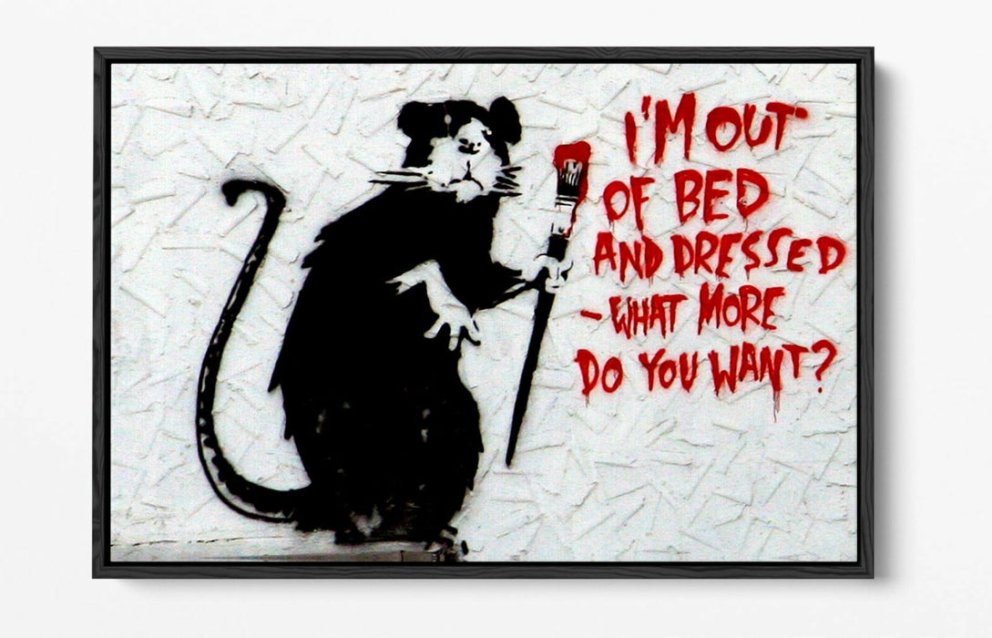 BANKSY OUT OF BED QUOTE -FLOAT EFFECT CANVAS WALL ART PIC PRINT- BLACK & WHITE