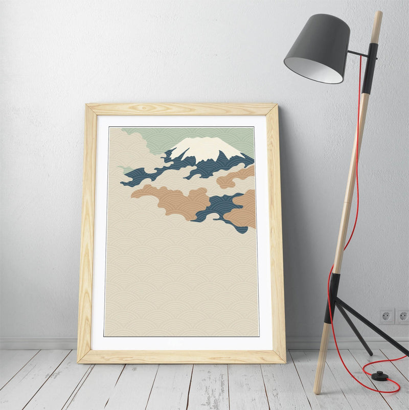 Fuji Mountain Wall Art – Minimalist Abstract Japanese Mountain Artwork | Framed Art Poster