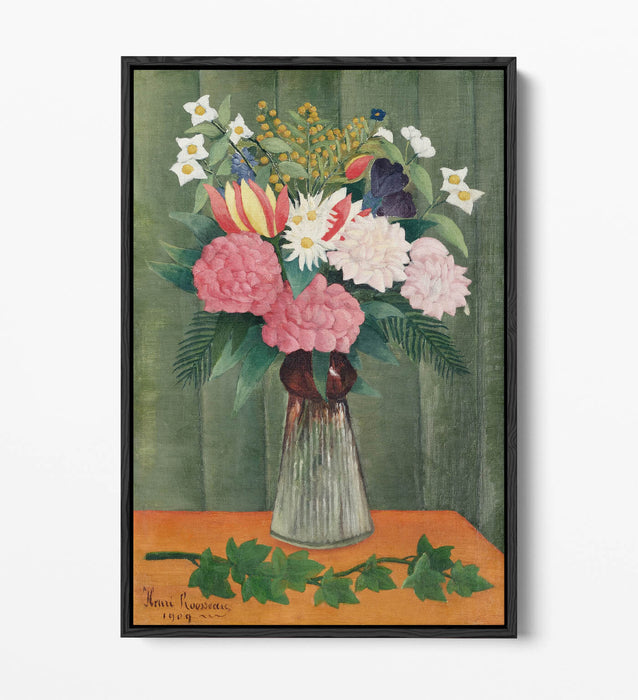 Float Effect Canvas Art - Henri Rousseau Flowers In A Vase | Premium Varnish Finish