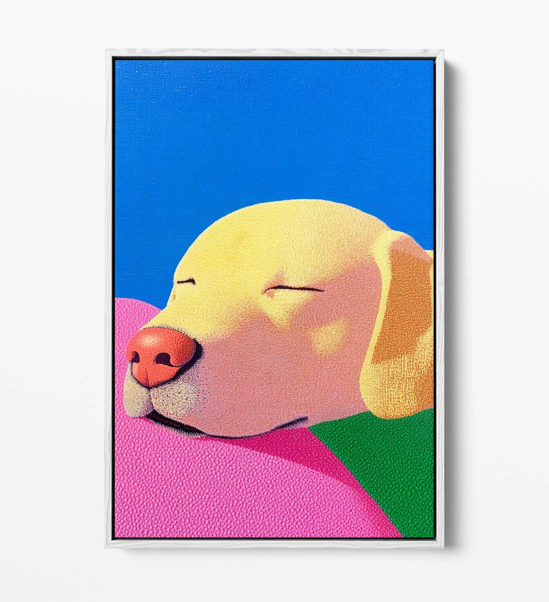 Labrador Canvas Art – Cute Sleeping Dog Wall Art With Premium Float Frame
