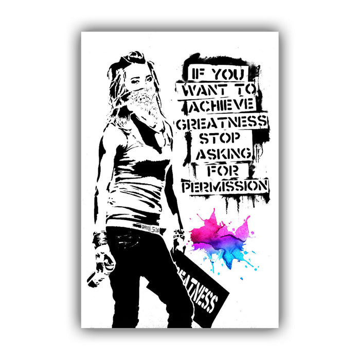 BANKSY STYLE CANVAS STREET WALL ART PRINT ARTWORK  VARNISHED ACHIEVE GREATNESS