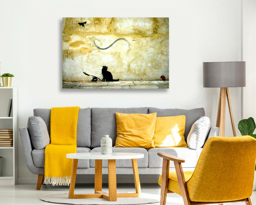 BANKSY CANVAS WALL ART PRINT ARTWORK GRAFFITI CAT AND MOUSE GAME DEEP FRAMED