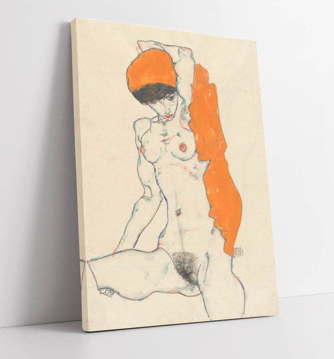 Canvas Wall Art – Egon Schiele Nude With Orange Drapery | Framed Canvas Print