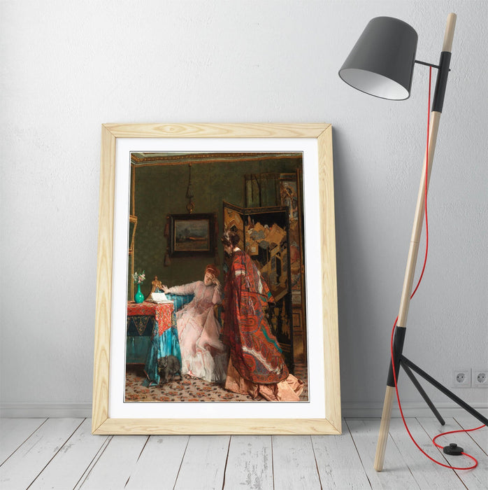 Framed Wall Art - Alfred Stevens The Visit Painting | Handmade UK Woodgrain Frame