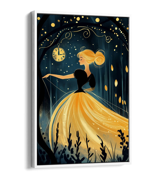 Kids Canvas Wall Art - Gold Cinderella Print With Float Effect & Premium Frame