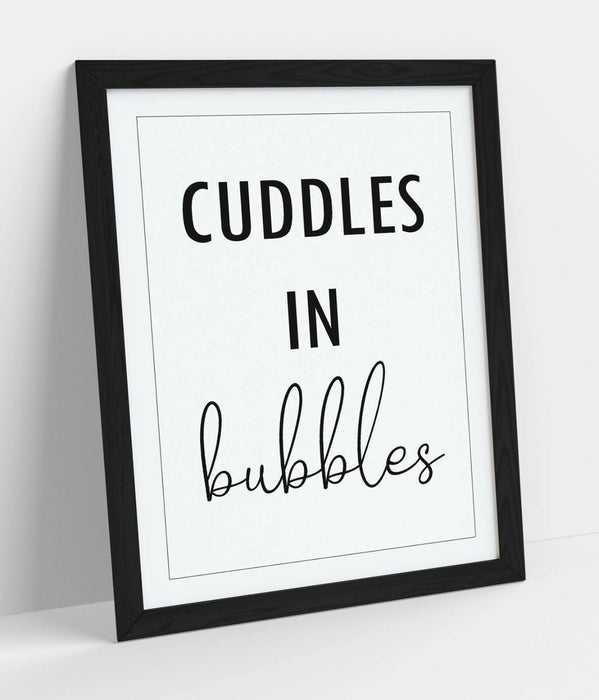 "CUDDLES IN BUBBLES" BATHROOM LOVE QUOTE HOME -FRAMED WALL ART PICTURE PRINT