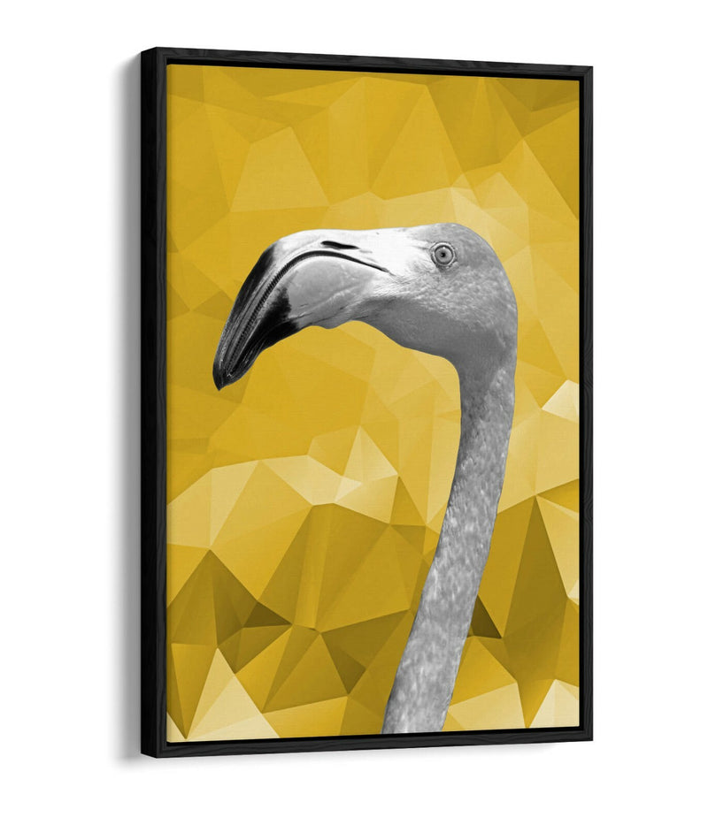 Canvas Wall Art - Mustard Geo Flamingo Float Effect | Handmade Black & White Print